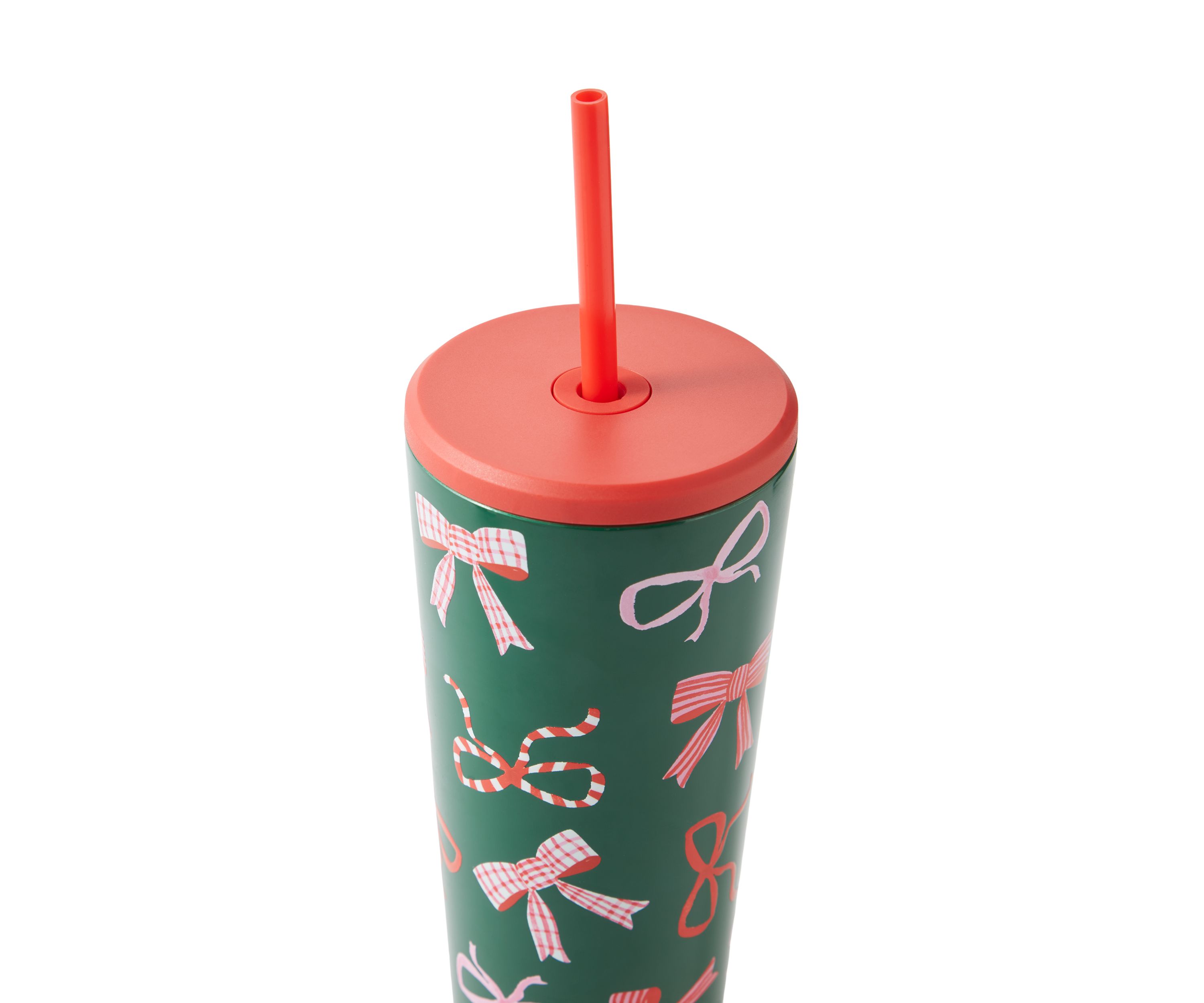 24 oz Straw Tumbler with Red and Green Bows