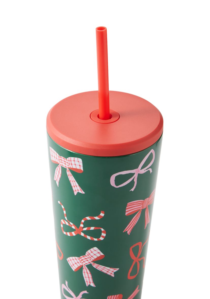 24 oz Straw Tumbler with Red and Green Bows