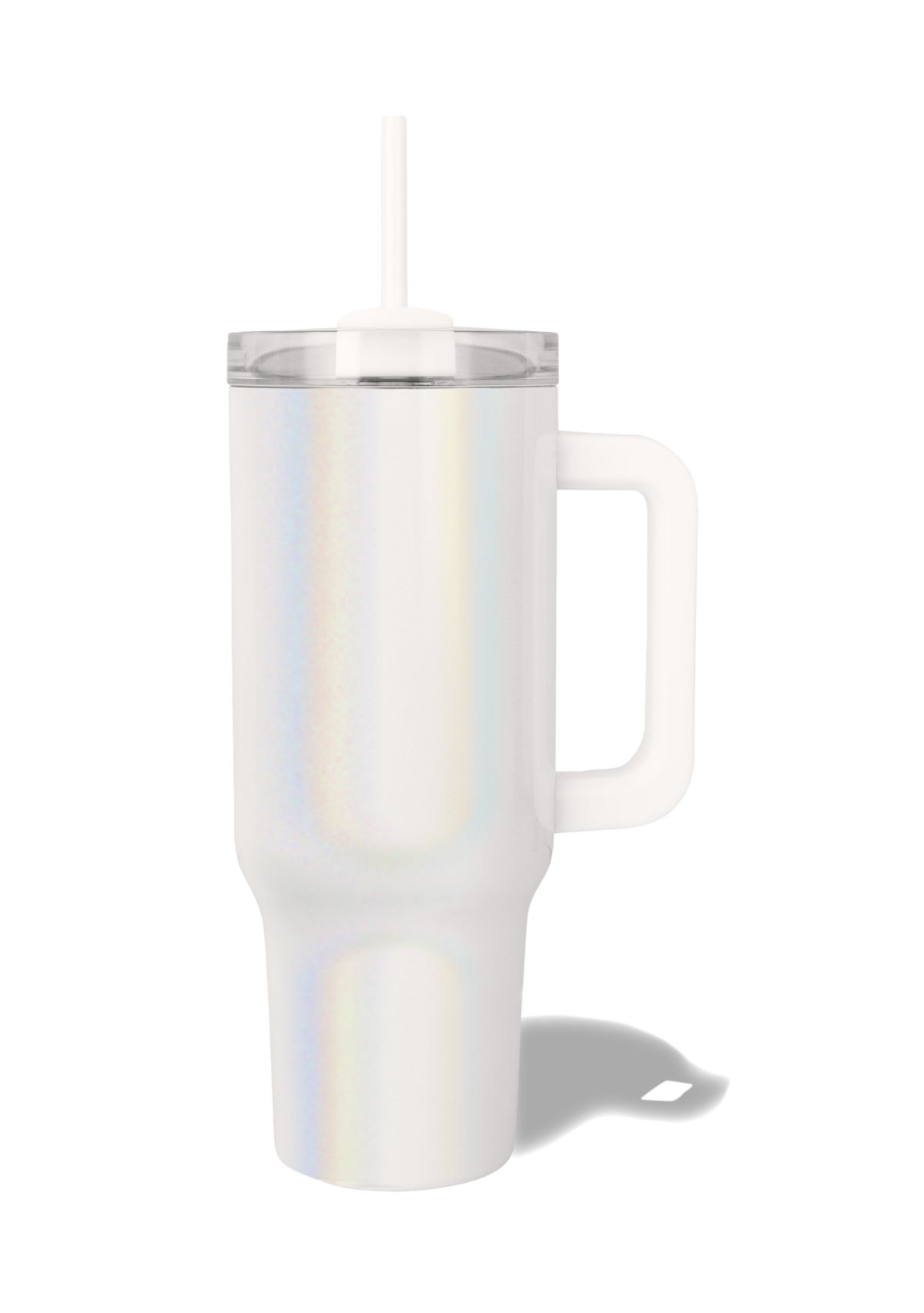 40 oz White Iridescent Insulated Tumbler with Handle 