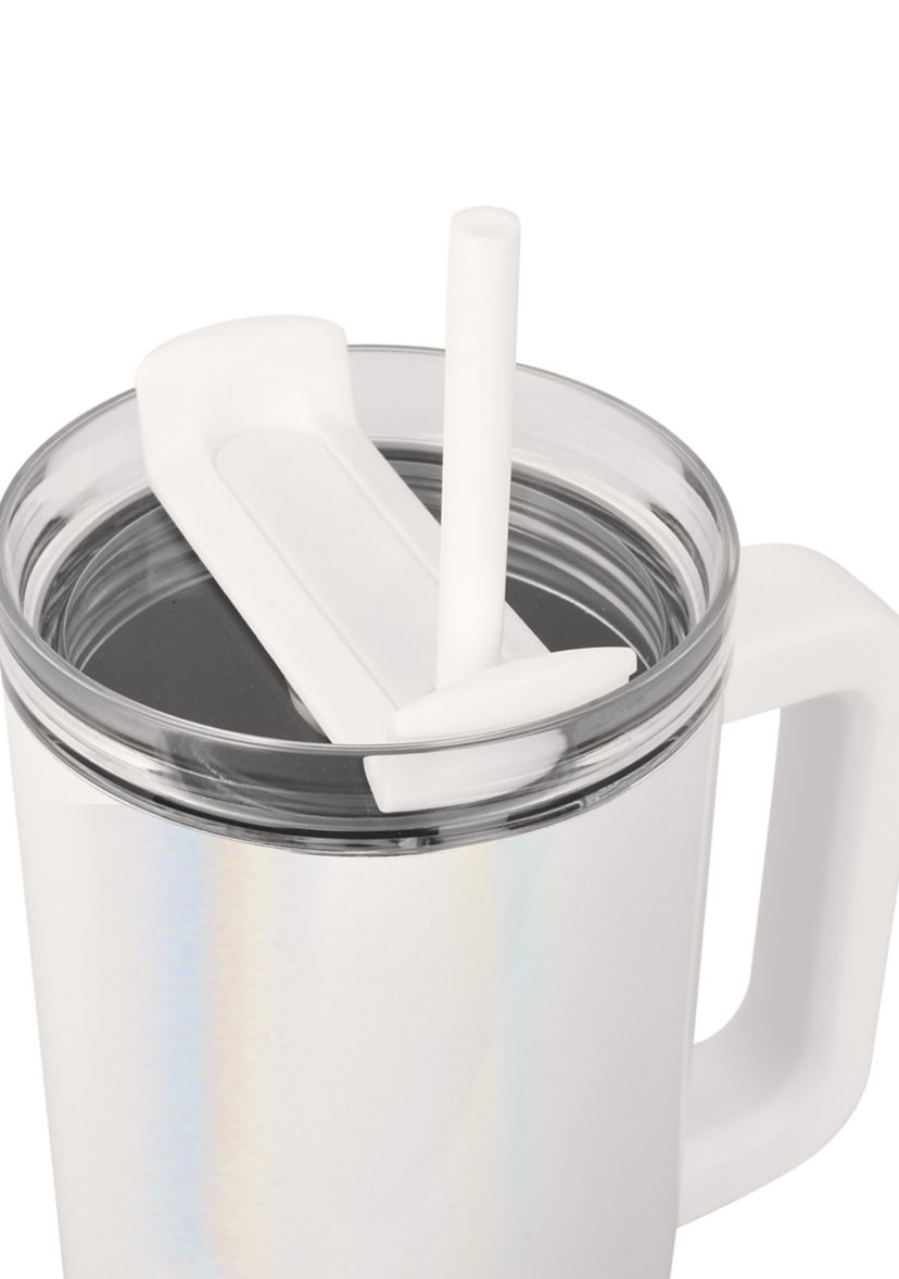 40 oz White Iridescent Insulated Tumbler with Handle 