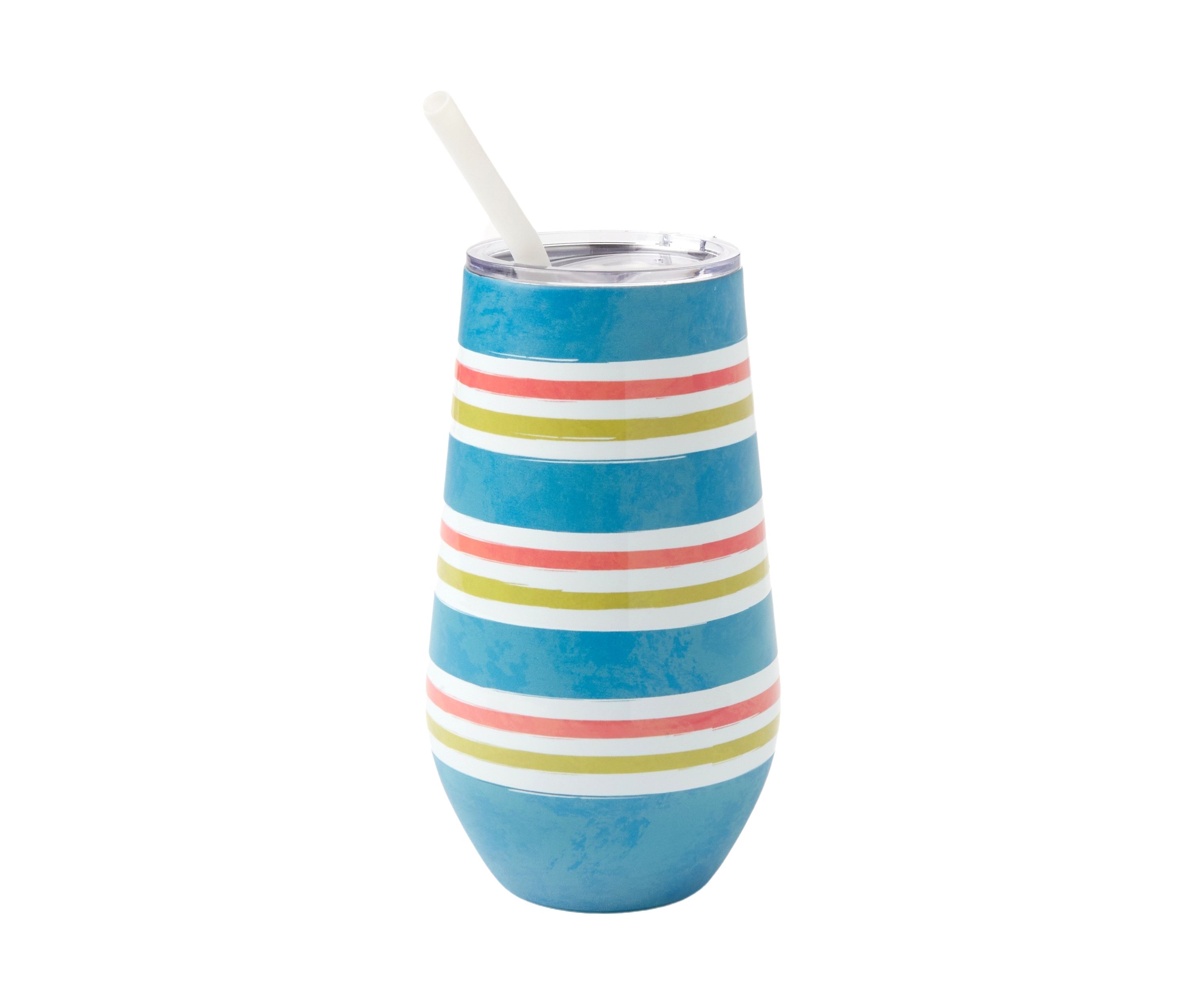 Turquoise Pink Stripe Tumbler - 16 oz.