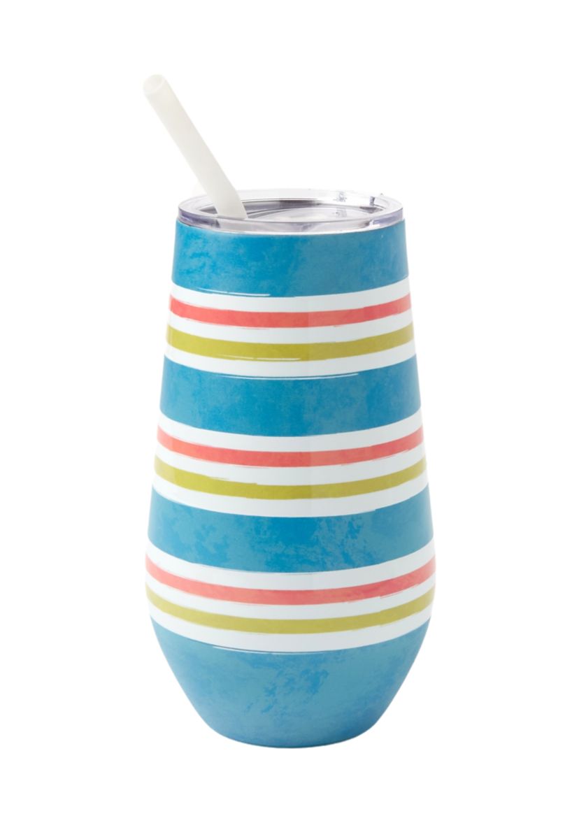 Turquoise Pink Stripe Tumbler - 16 oz.