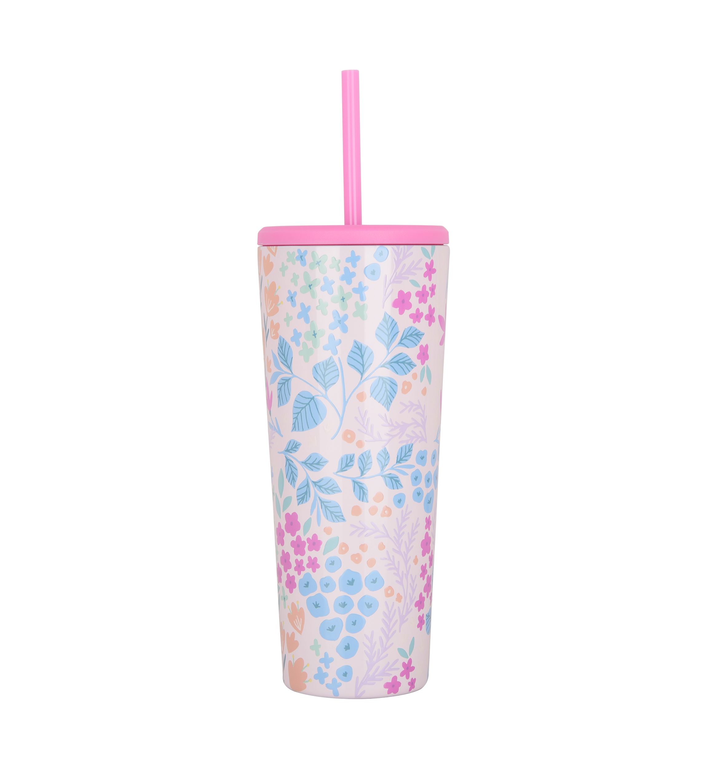 24 oz Straw Tumbler - Pink Floral