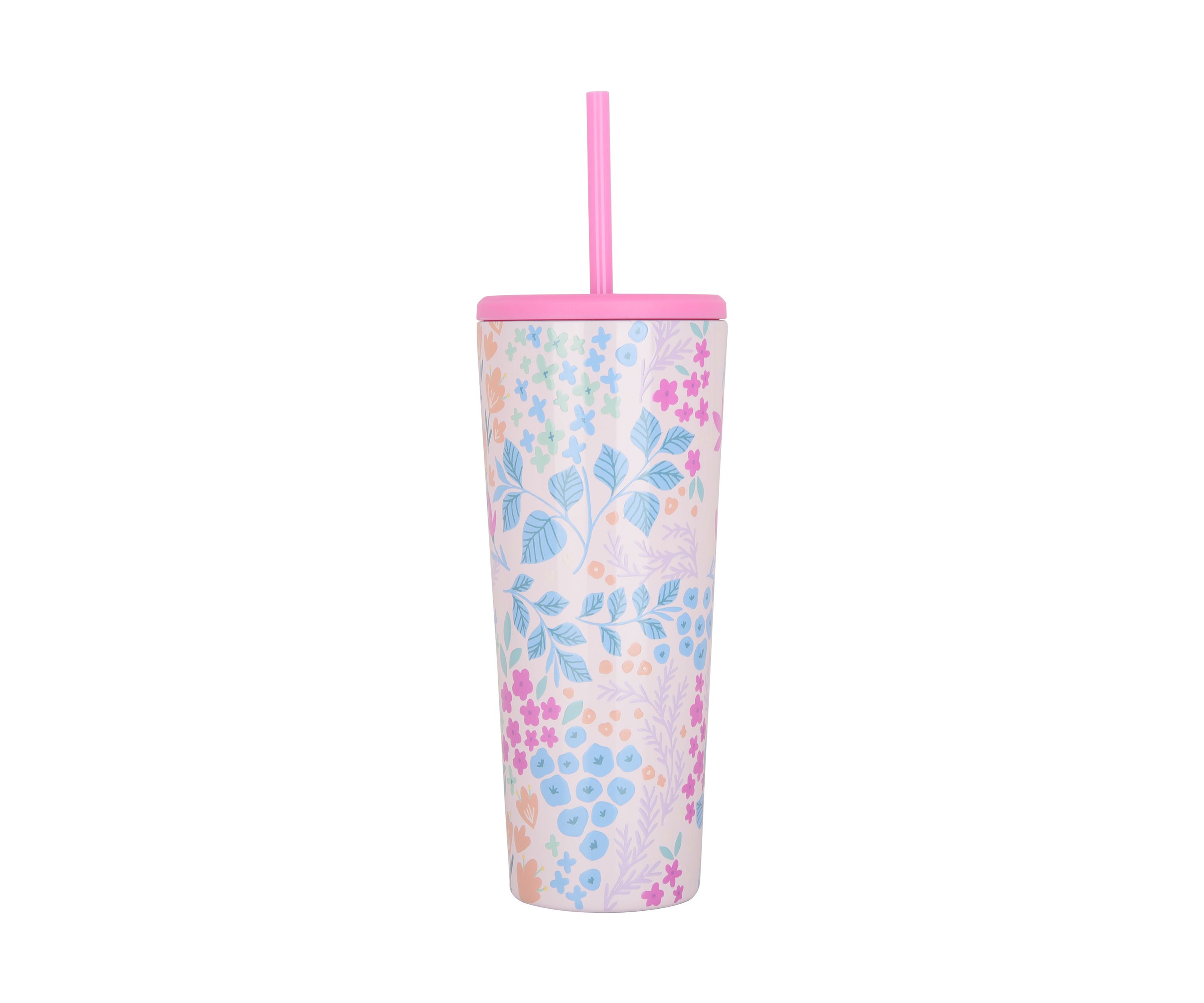 24 oz Straw Tumbler - Pink Floral