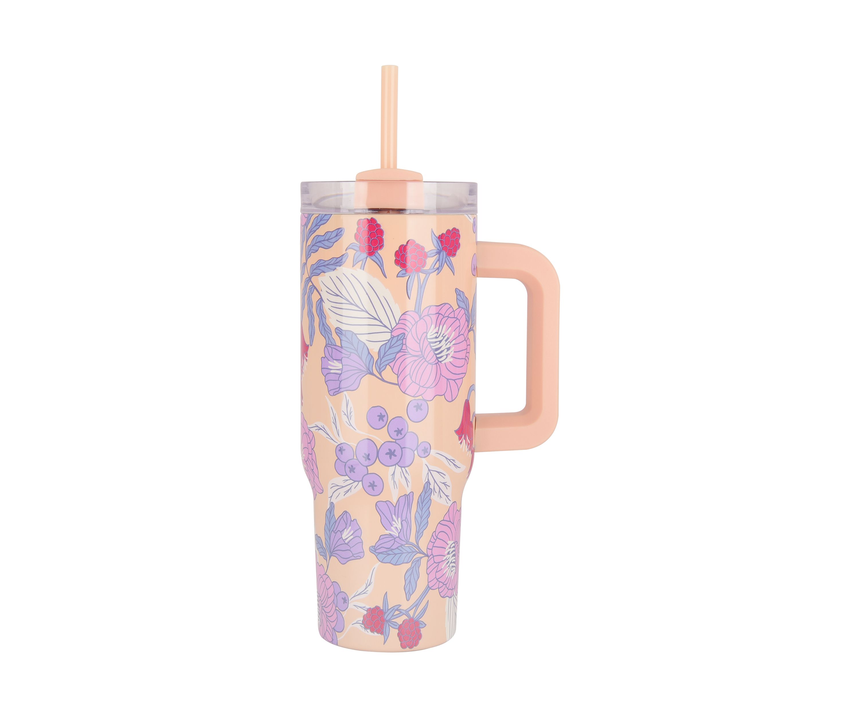 30 oz Handle Tumbler - Peach Floral