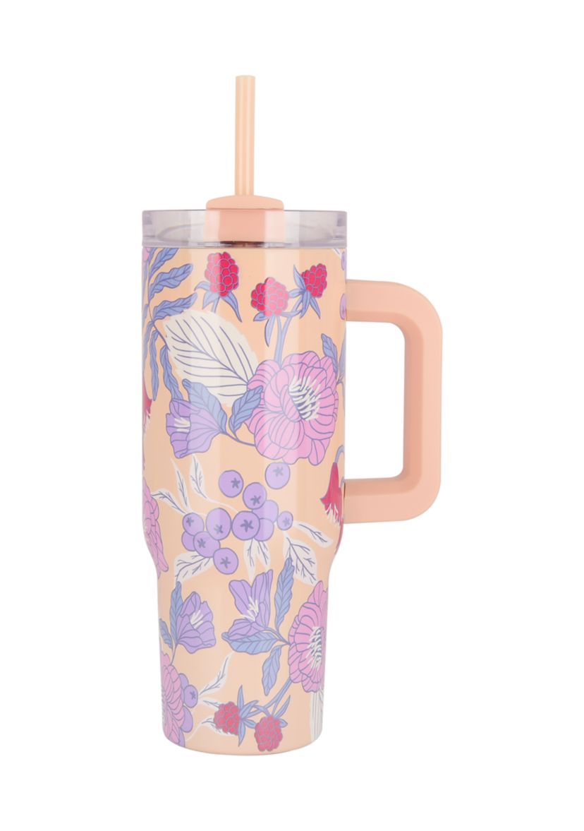 30 oz Handle Tumbler - Peach Floral