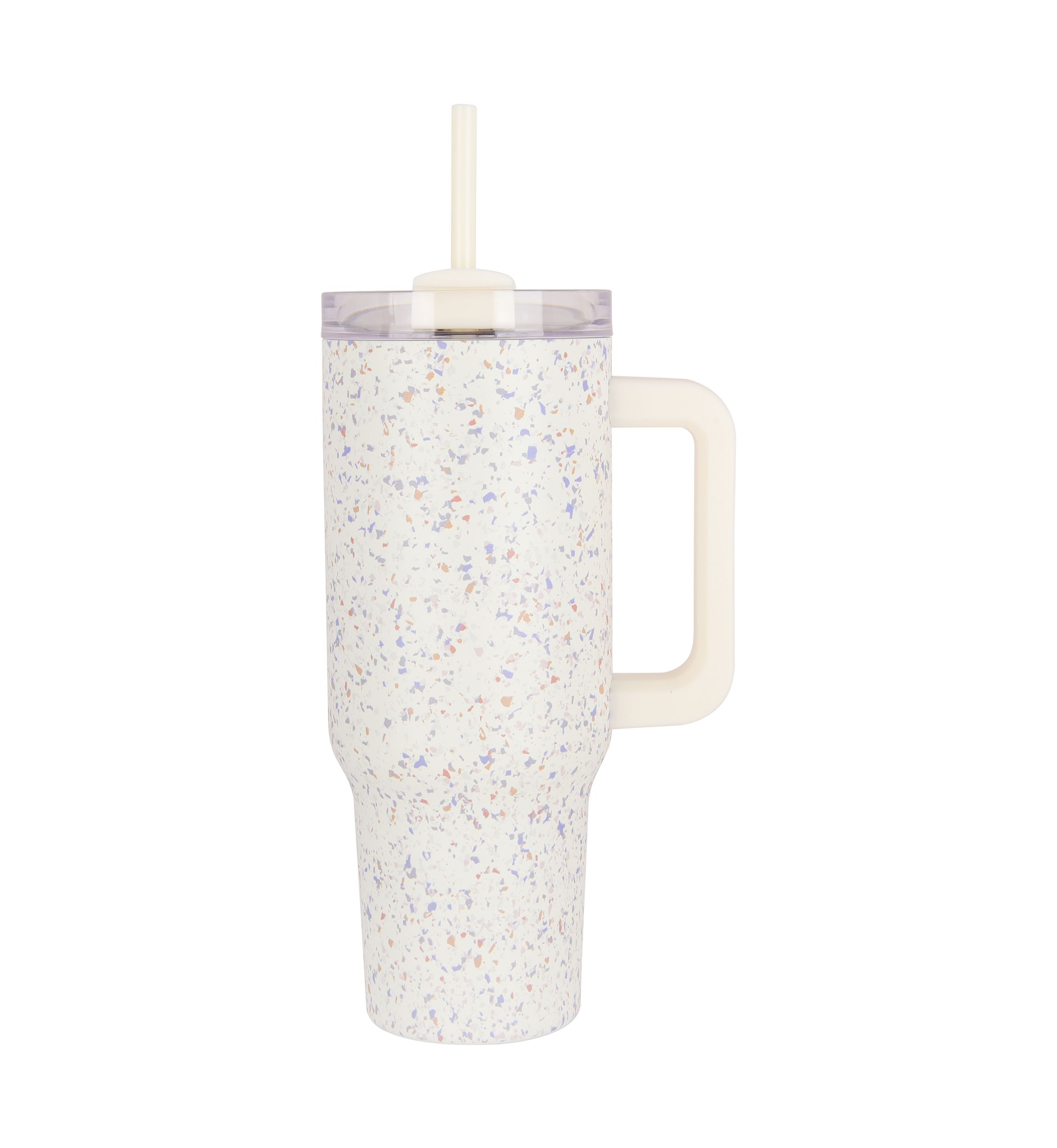 40 oz Handle Tumbler - White Terrazzo