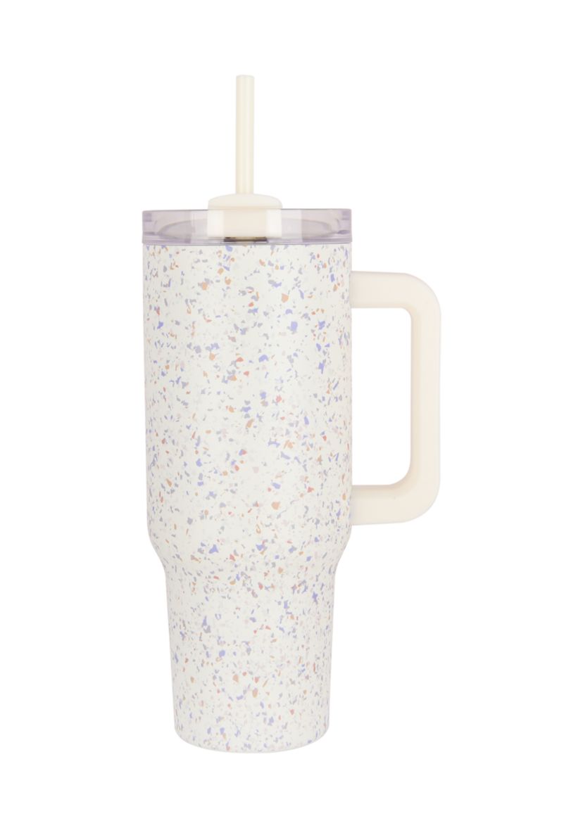 40 oz Handle Tumbler - White Terrazzo