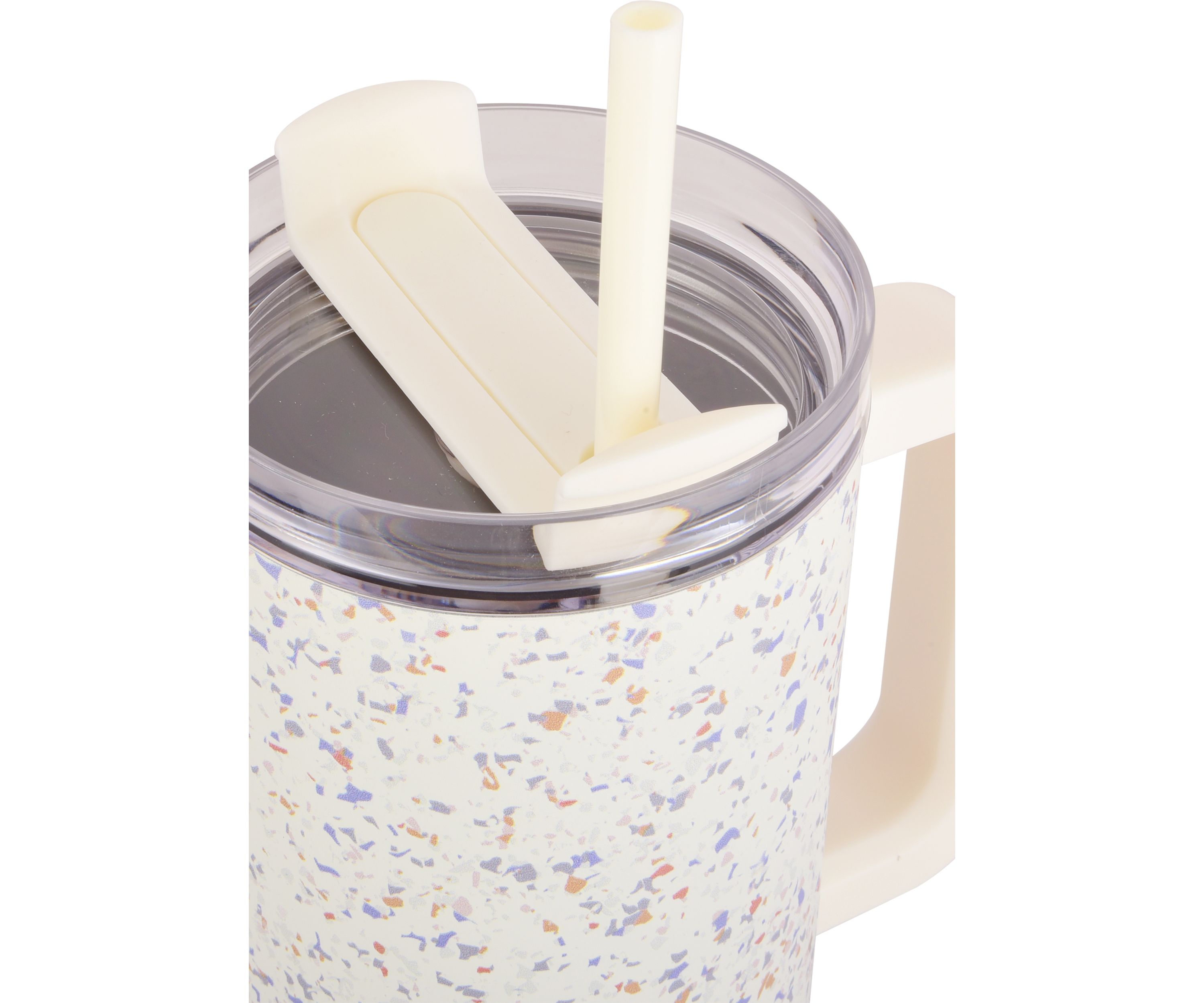 40 oz Handle Tumbler - White Terrazzo