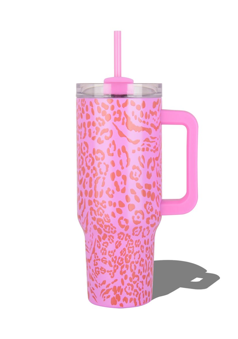 40 oz Handle Tumbler - Pink Animal