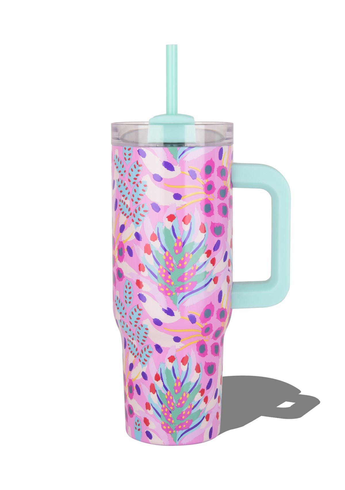 30 oz Handle Tumbler - Pink Tropical Leaf