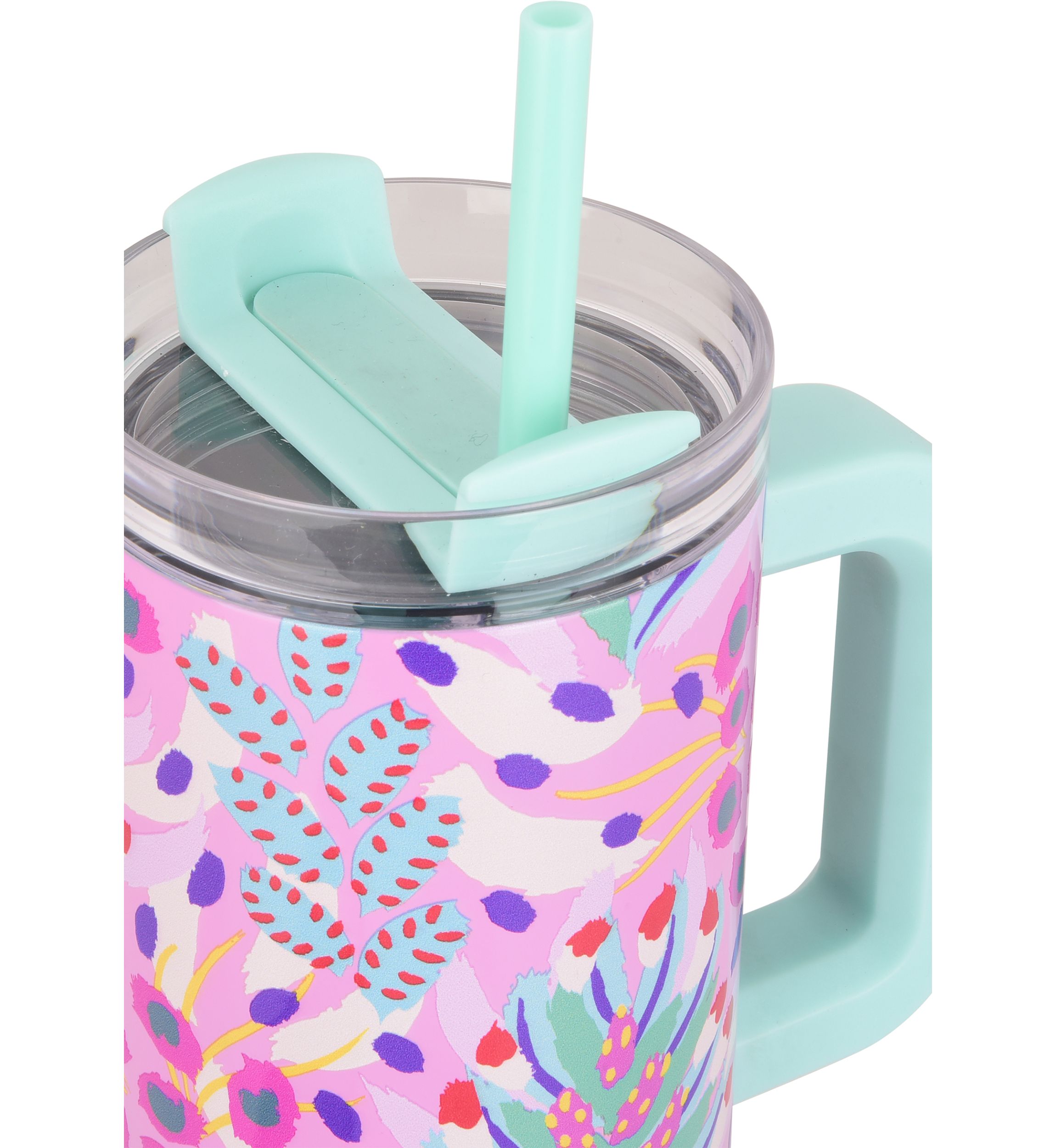 30 oz Handle Tumbler - Pink Tropical Leaf