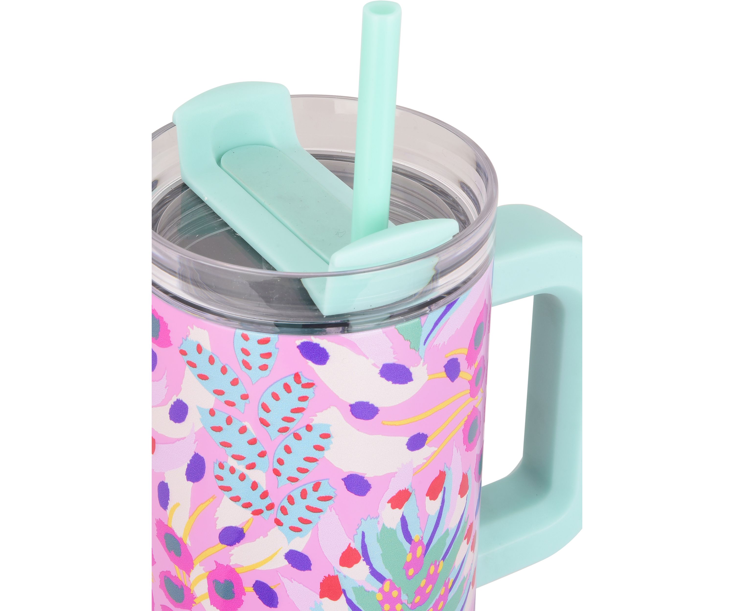30 oz Handle Tumbler - Pink Tropical Leaf