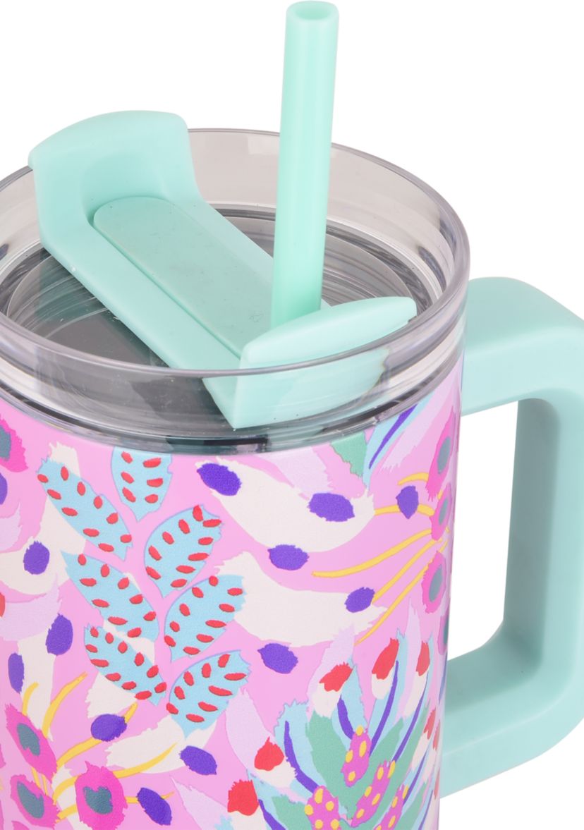 30 oz Handle Tumbler - Pink Tropical Leaf