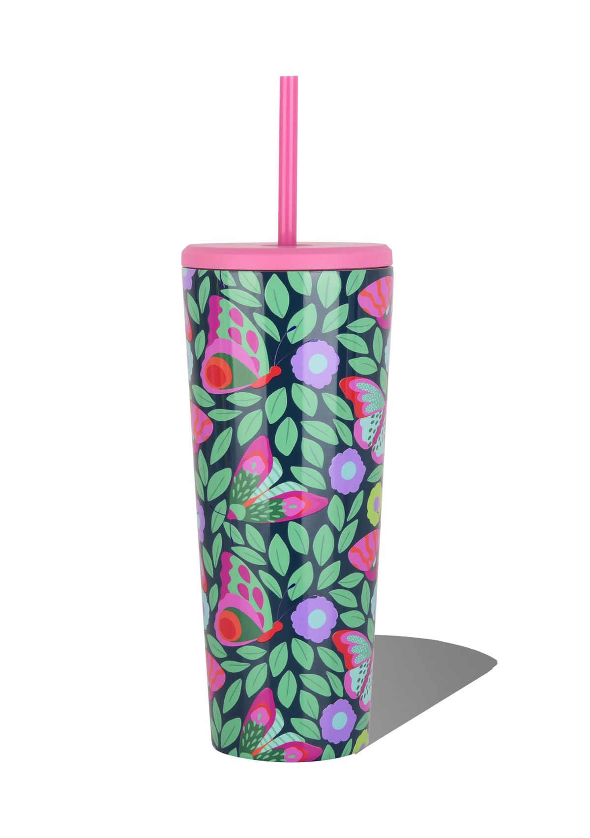 24 oz Straw Tumbler - Green Butterfly