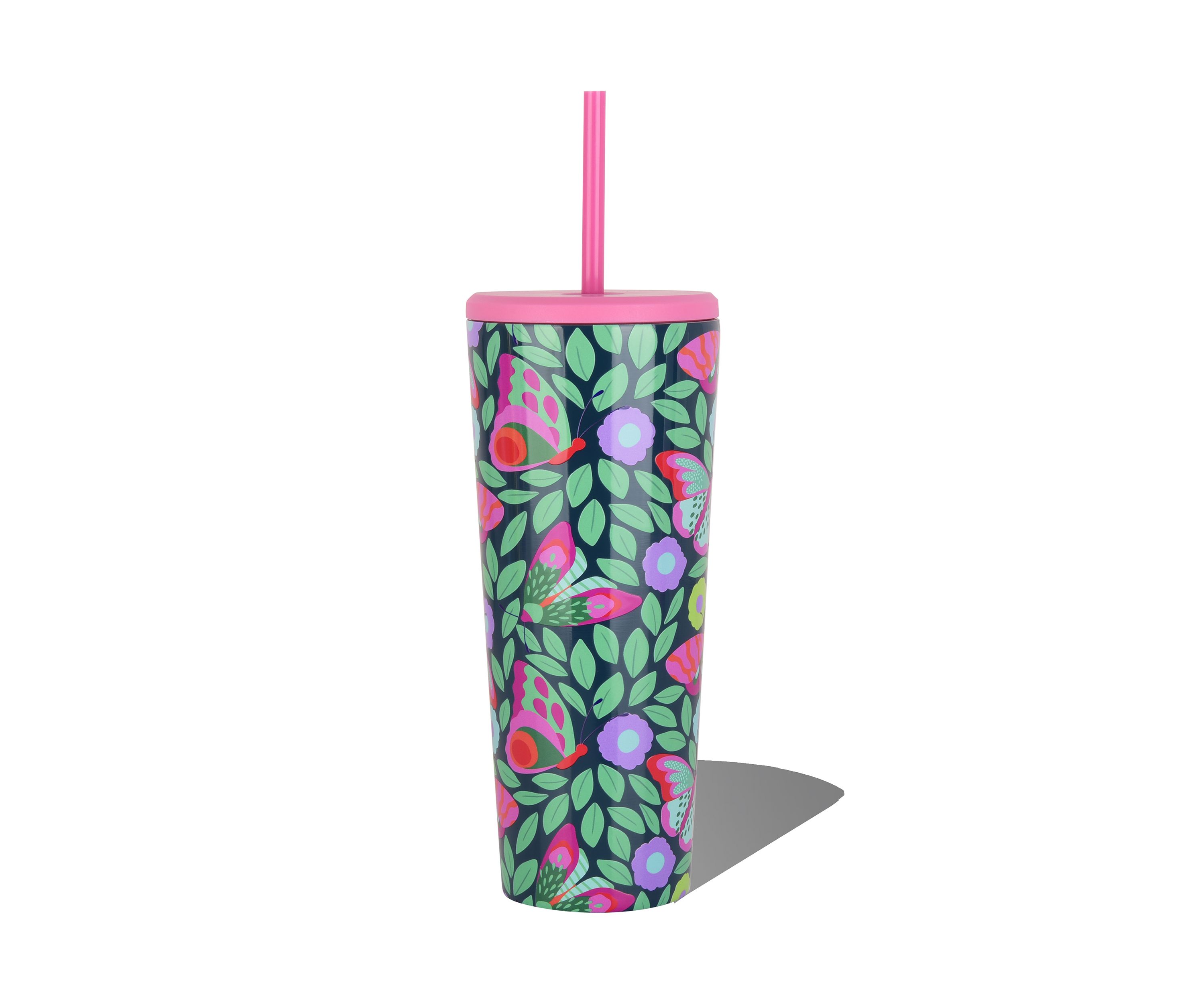 24 oz Straw Tumbler - Green Butterfly