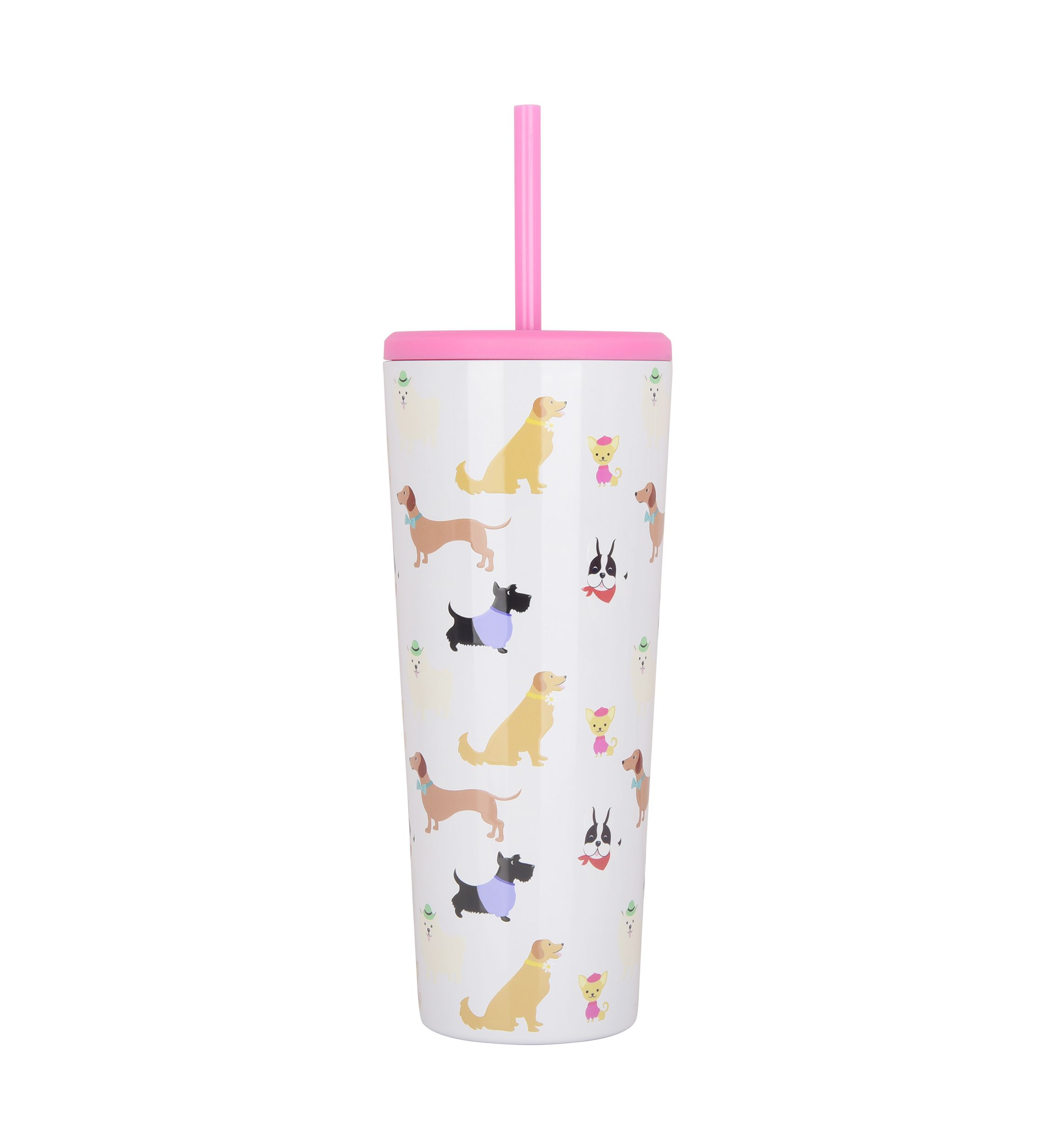 24 oz Straw Tumbler - Pink Dogs