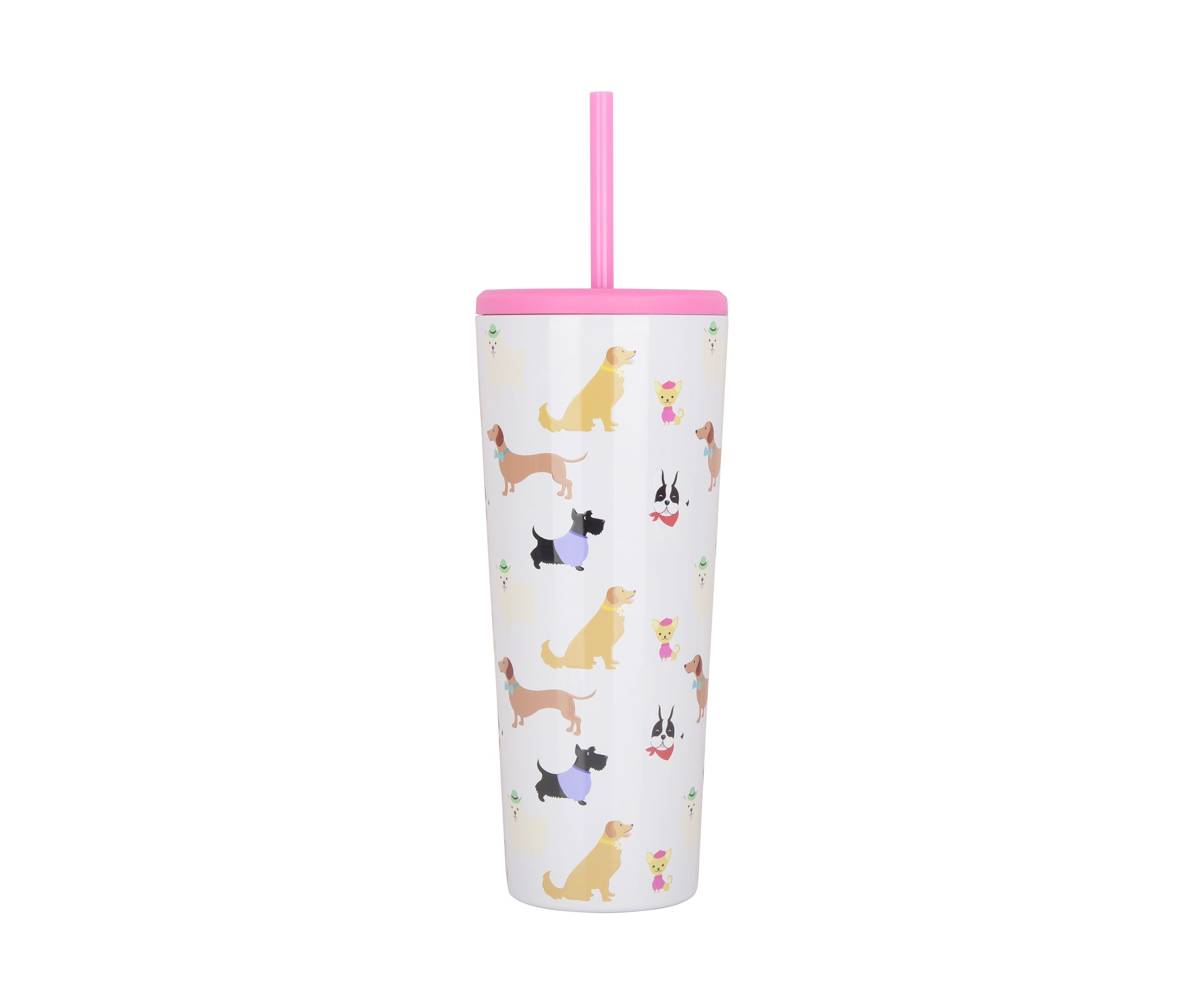 24 oz Straw Tumbler - Pink Dogs