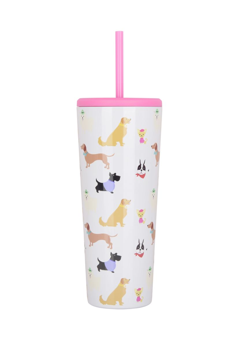 24 oz Straw Tumbler - Pink Dogs