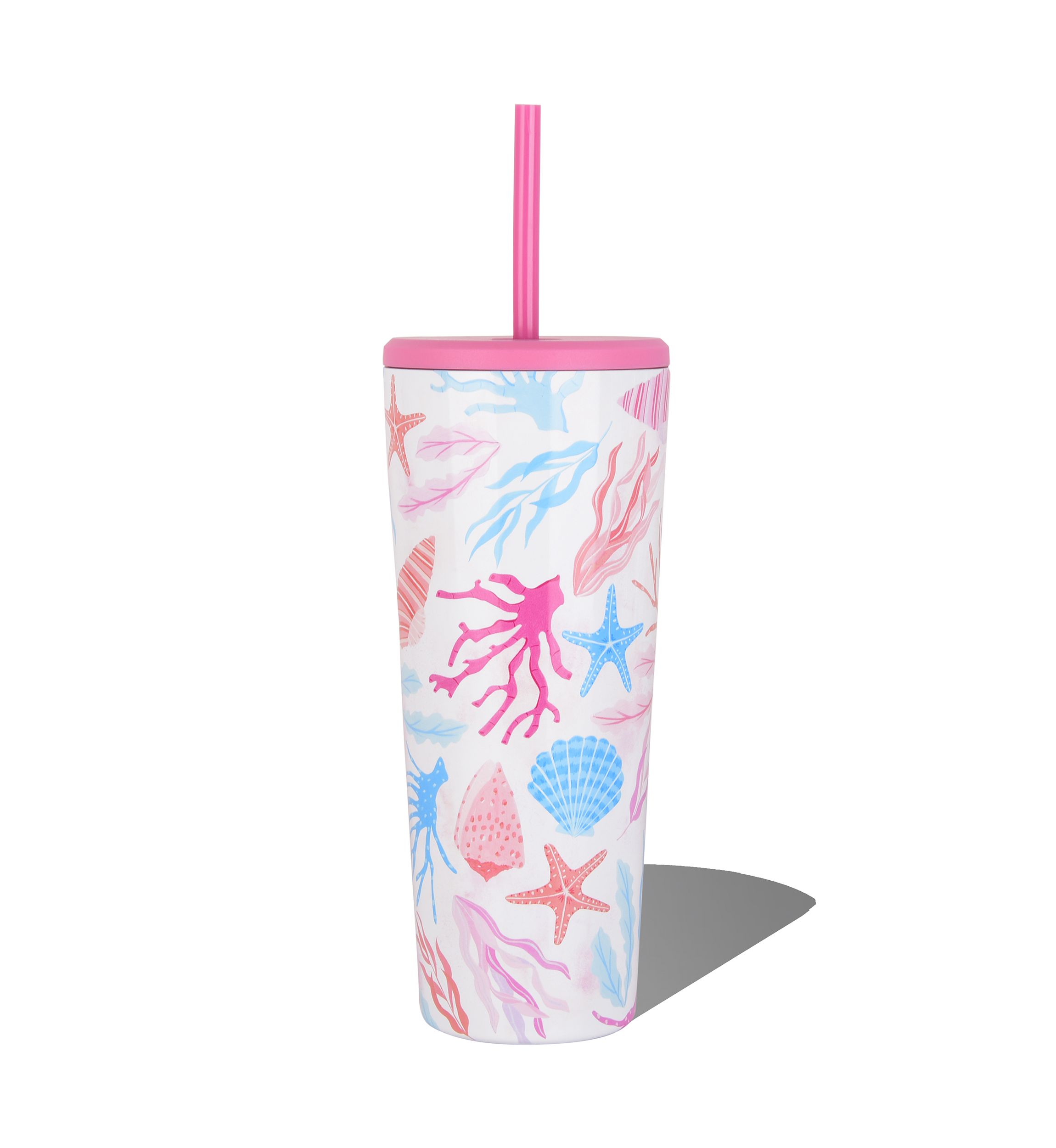 24 Ounce Straw Tumbler - White Seashells 