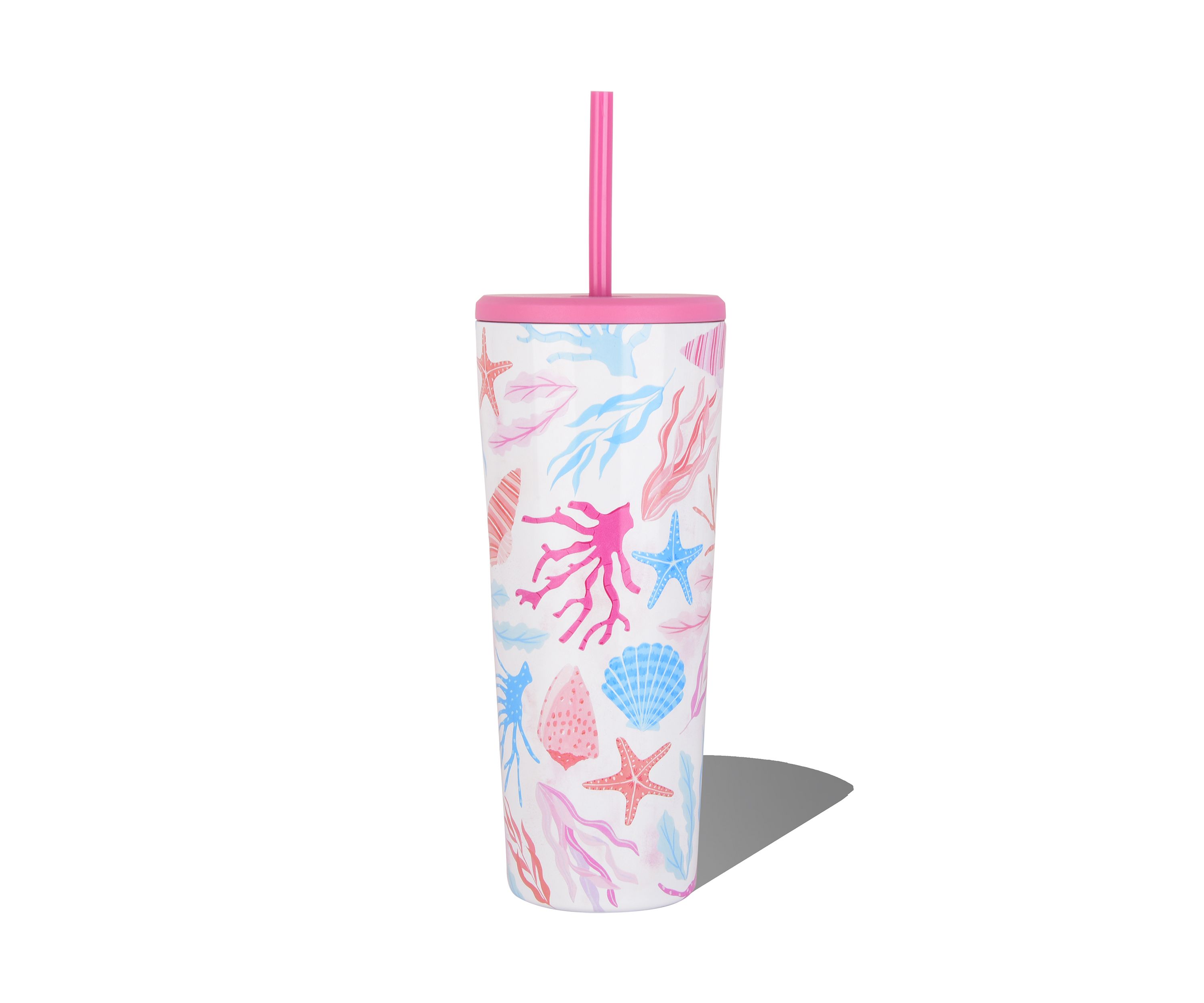 24 Ounce Straw Tumbler - White Seashells 