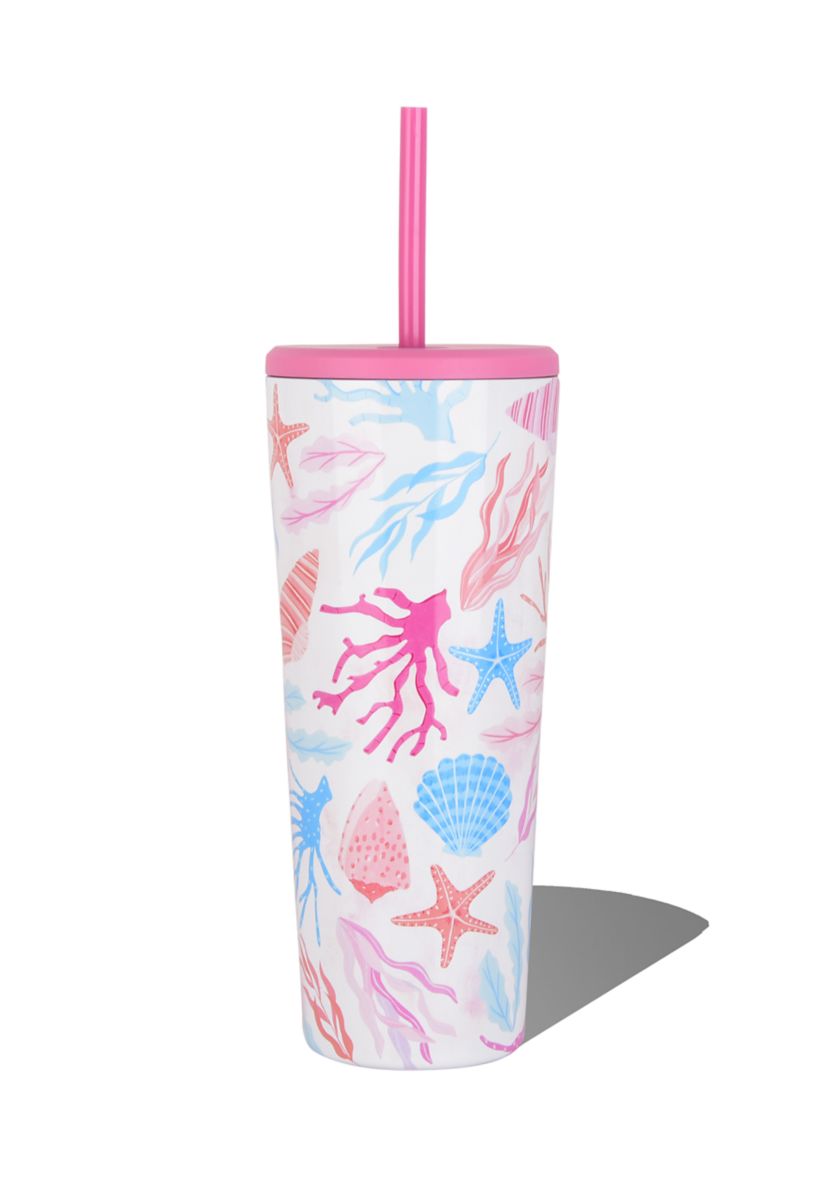 24 Ounce Straw Tumbler - White Seashells 