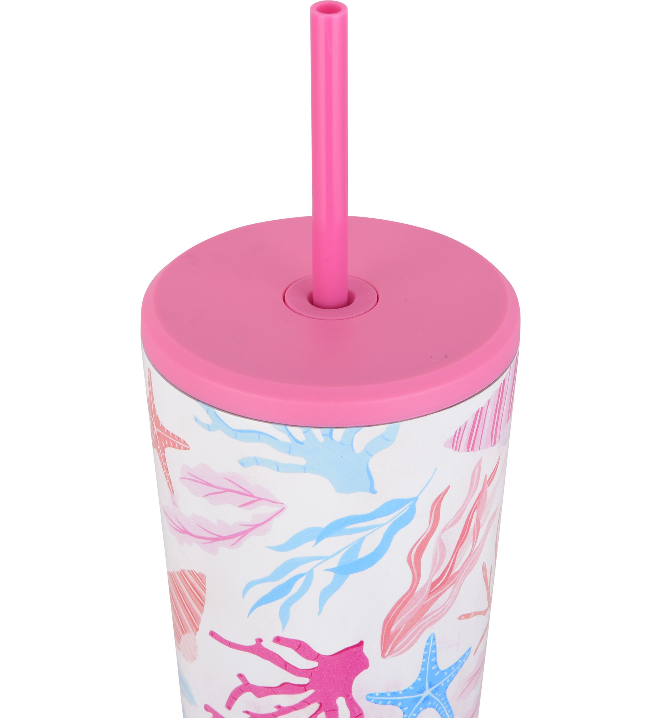 24 Ounce Straw Tumbler - White Seashells 