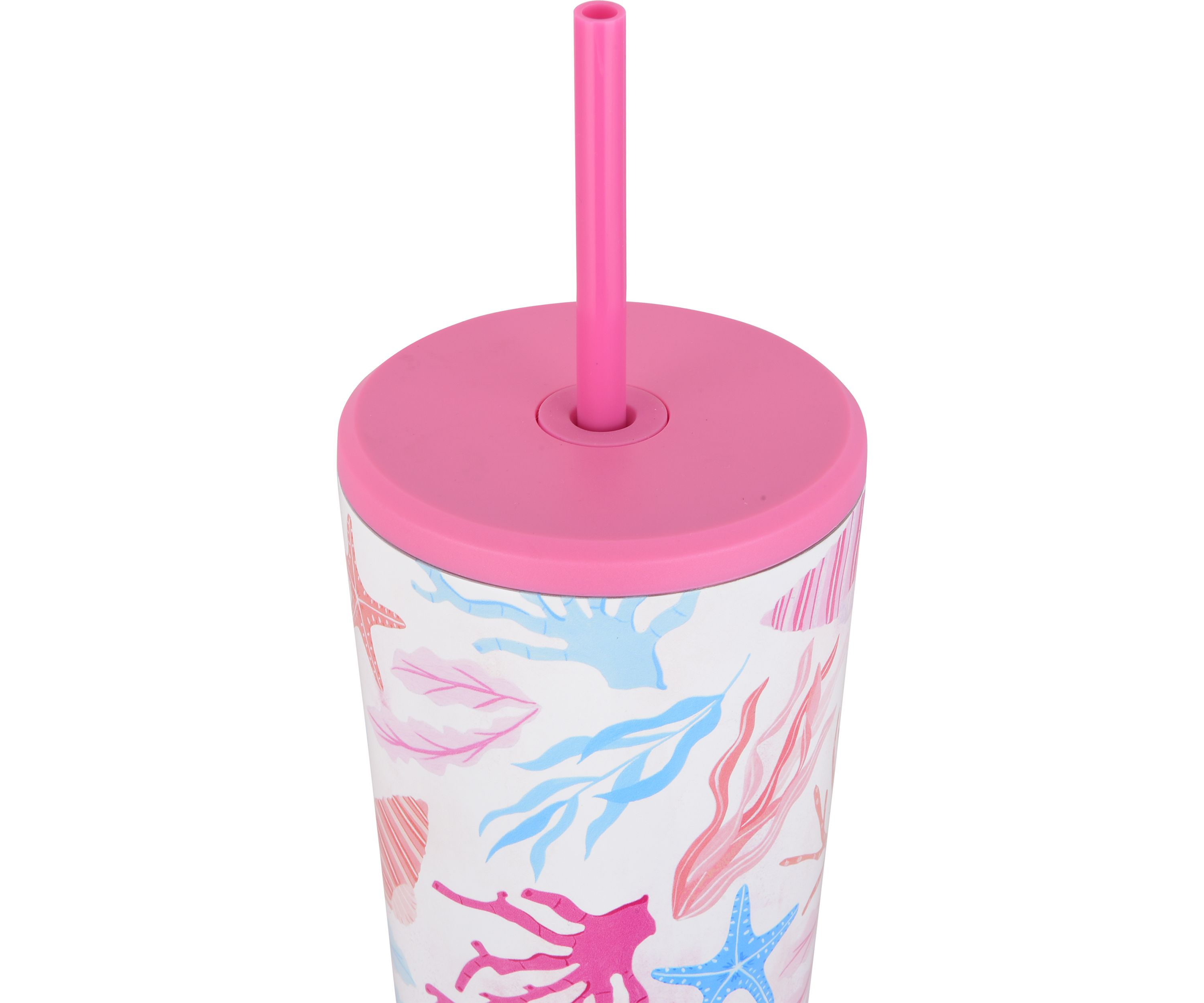 24 Ounce Straw Tumbler - White Seashells 