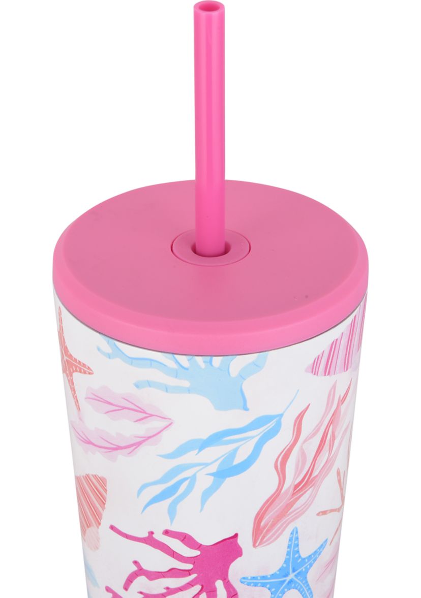 24 Ounce Straw Tumbler - White Seashells 
