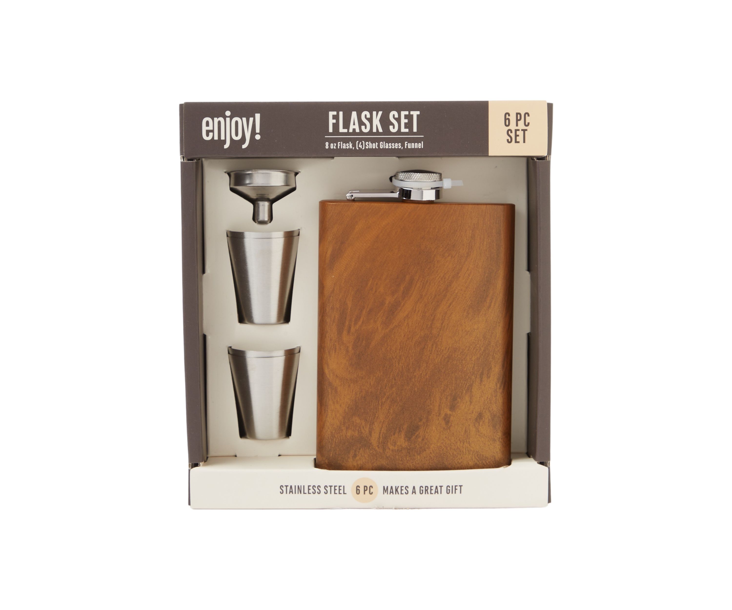 6 Piece Wood Flask Set