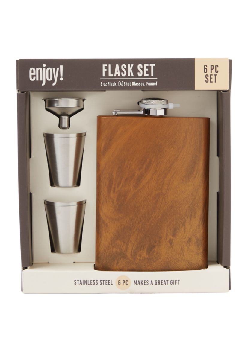 6 Piece Wood Flask Set
