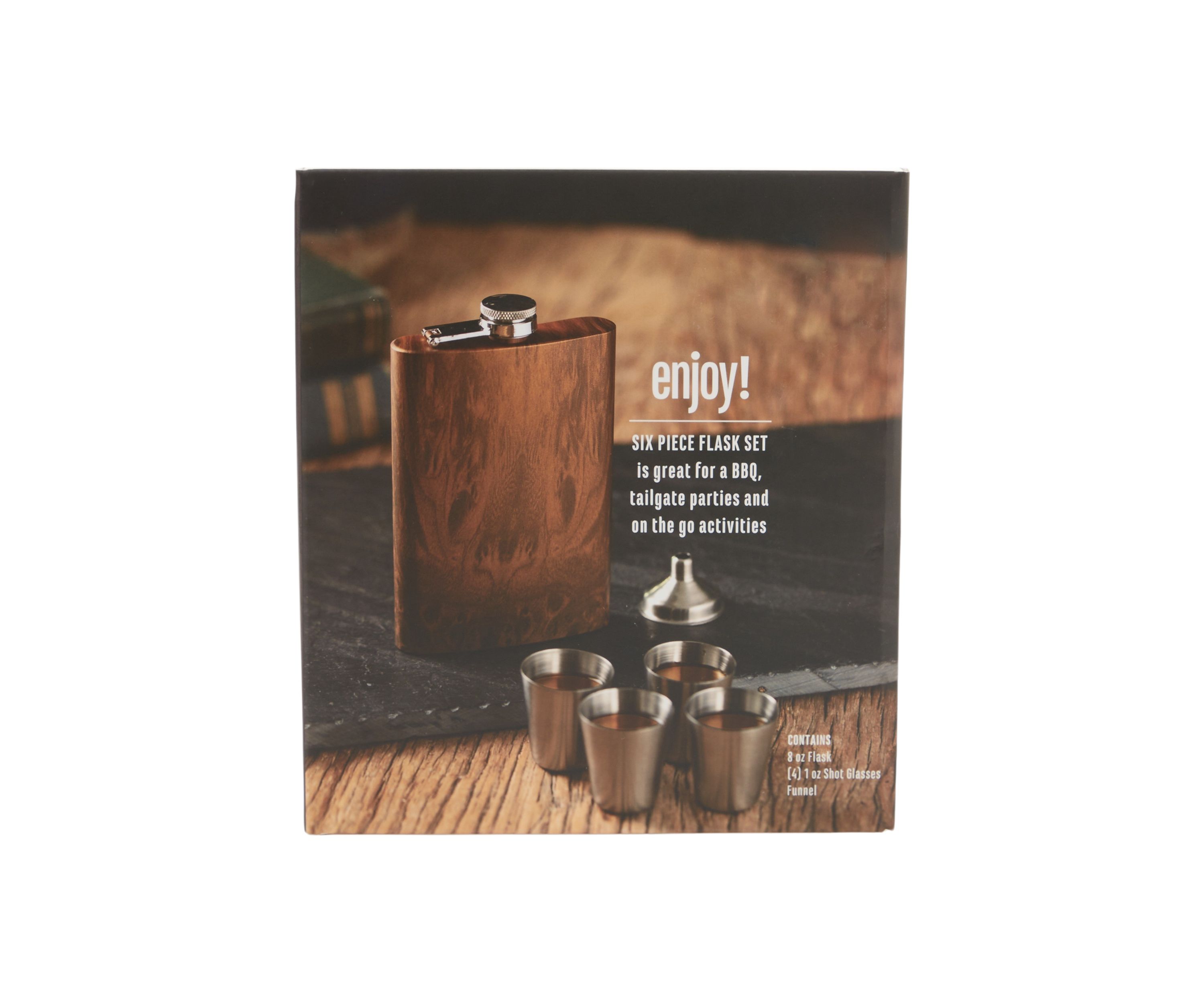 6 Piece Wood Flask Set