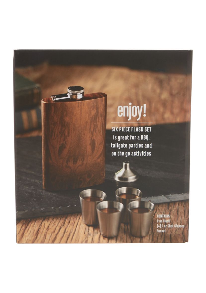 6 Piece Wood Flask Set