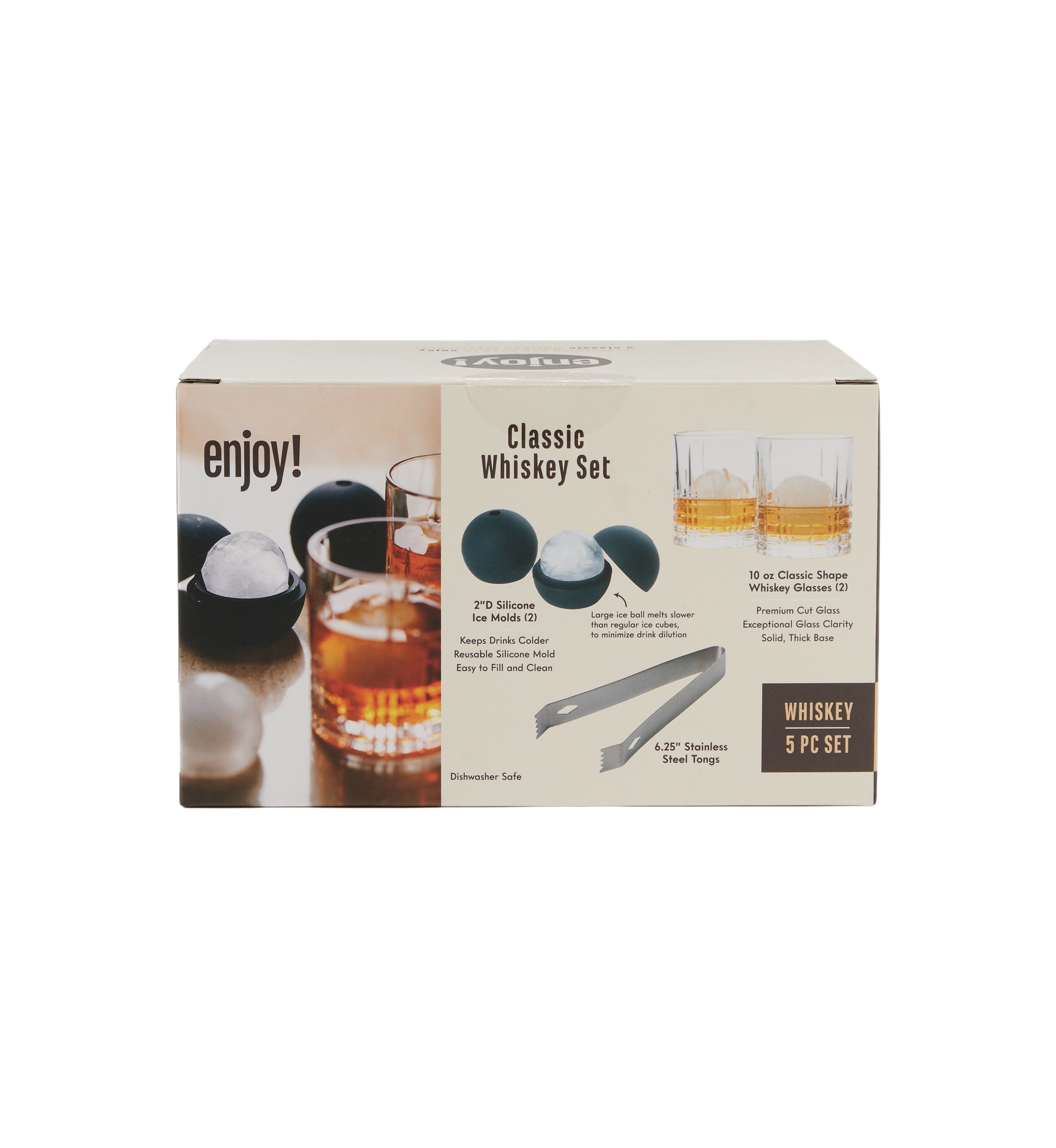 5 Piece Whiskey Set with Ice Molds