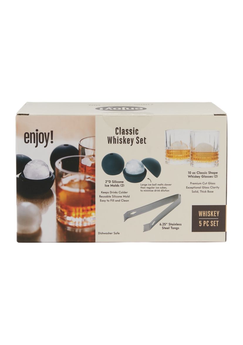 5 Piece Whiskey Set with Ice Molds