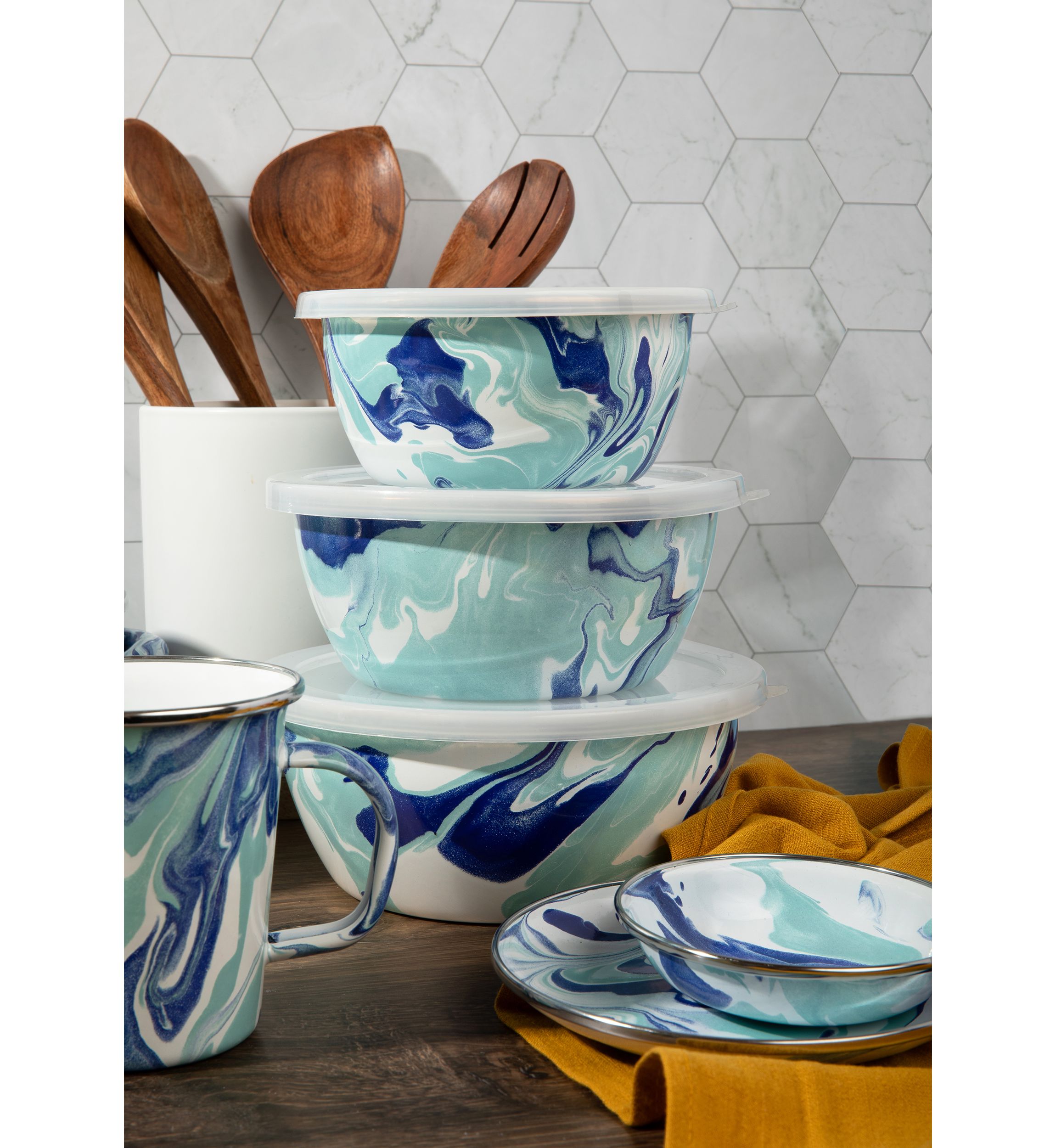 Set of 3 Lagoon Bowls With Lids