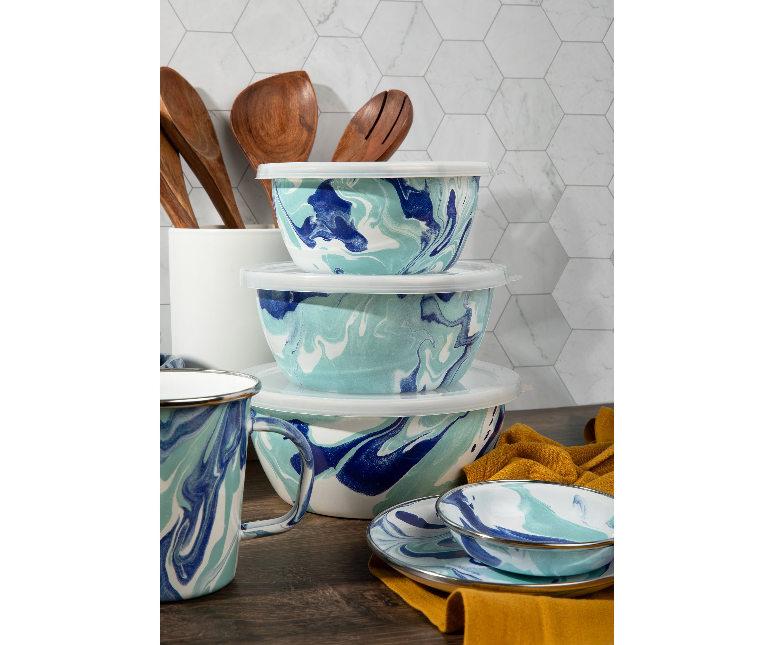 Set of 3 Lagoon Bowls With Lids