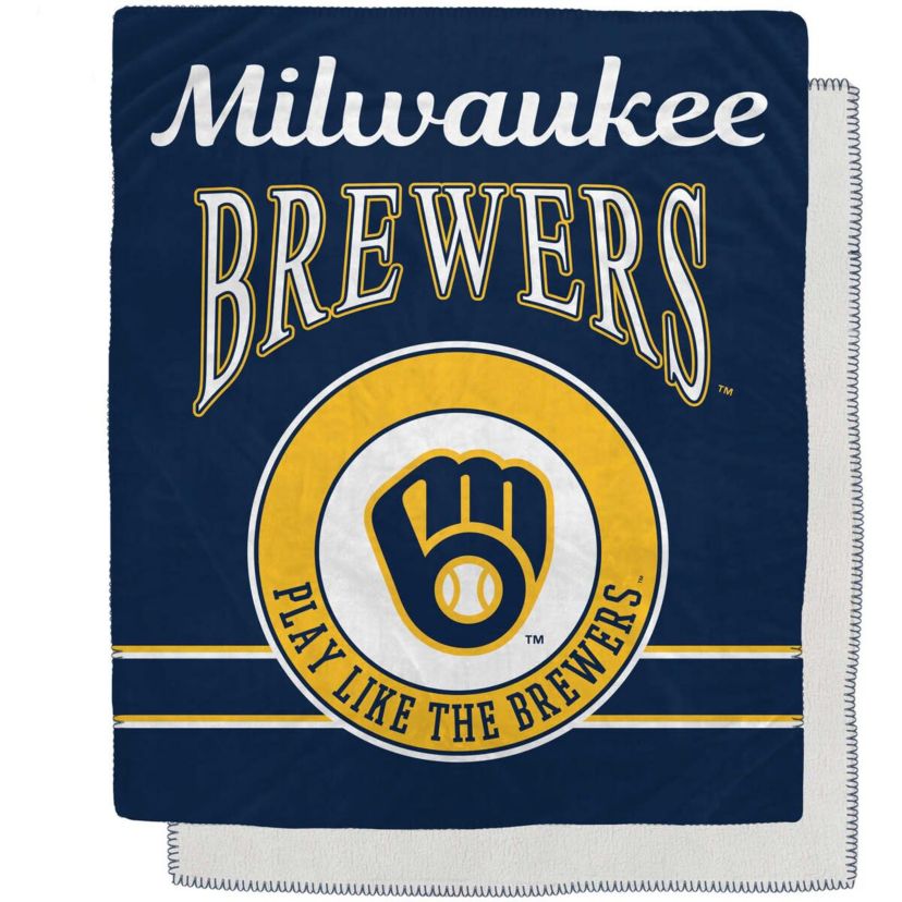 MLB Milwaukee Brewers 50" x 60" Retro Emblem Flannel Fleece Sherpa Blanket