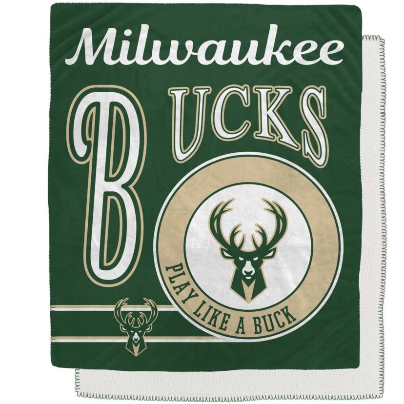 NBA Milwaukee Bucks 50" x 60" Retro Emblem Flannel Fleece Sherpa Blanket