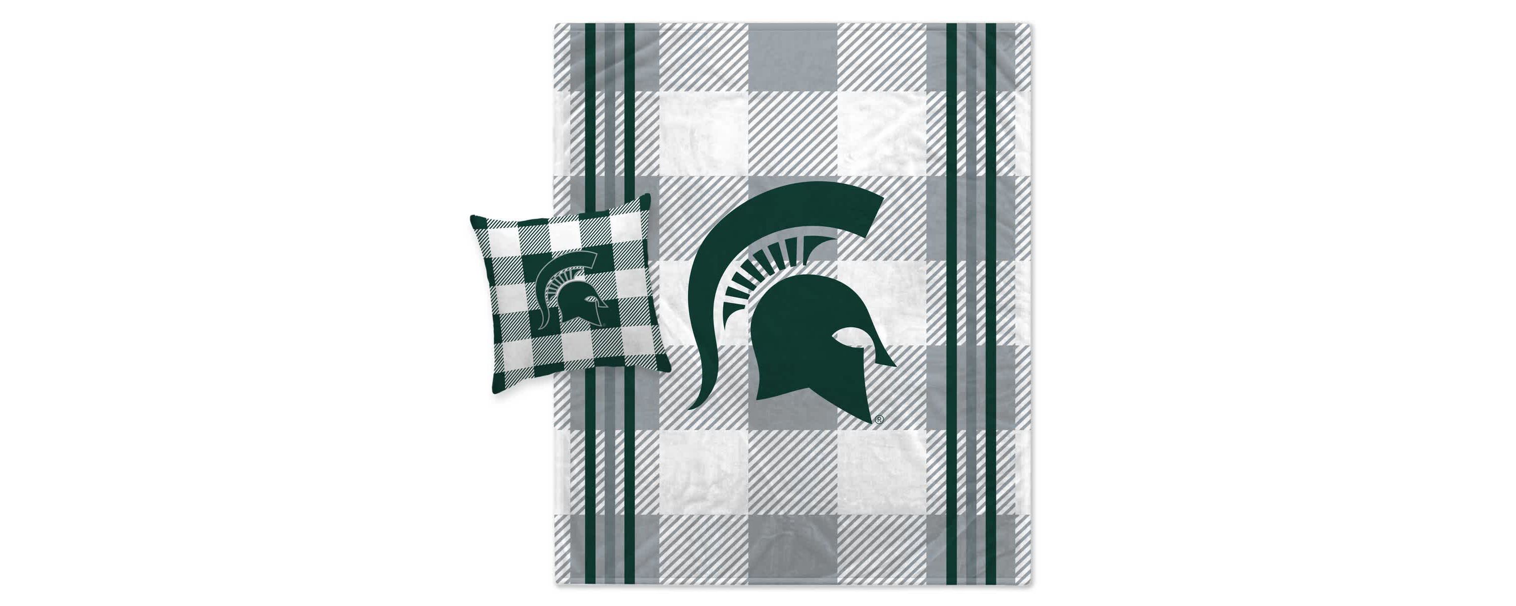 NCAA Michigan State Spartans Plaid Stripes Blanket and Pillow Combo Set