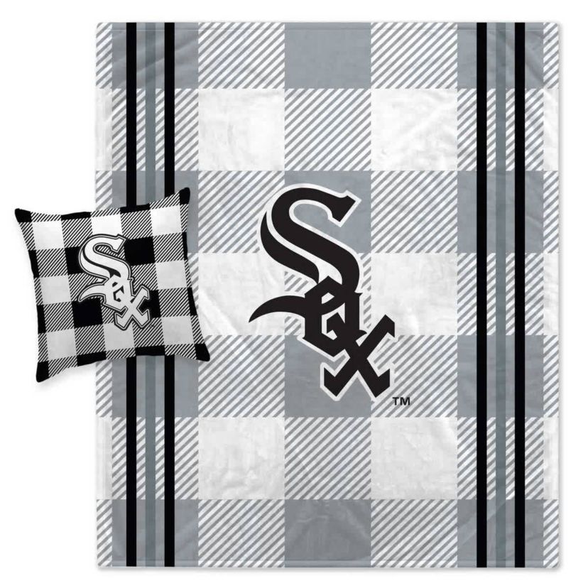 Chicago White Sox MLB Chicago Sox Plaid Stripes Blanket and Pillow Combo Set
