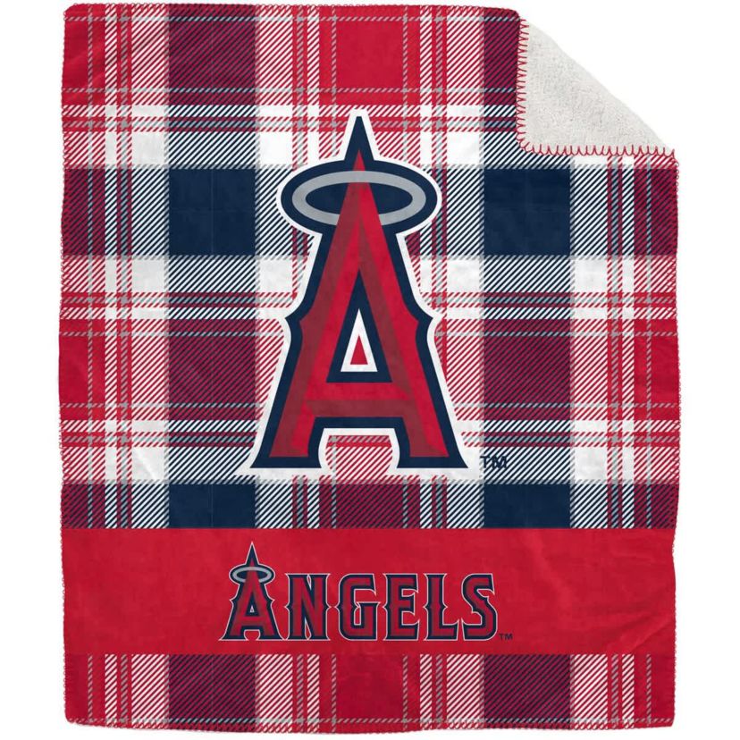 MLB Los Angeles Angels 50" x 60" Plaid Flannel Sherpa Plush Blanket