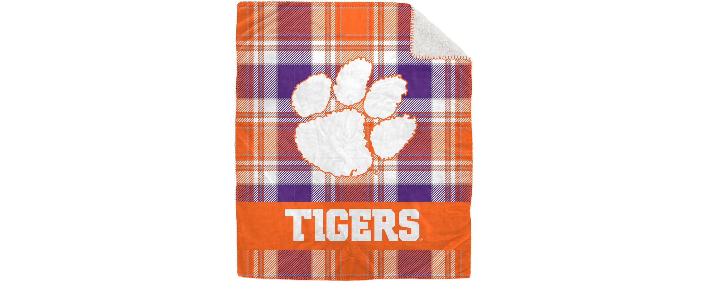 NCAA Clemson Tigers 50" x 60" Plaid Flannel Sherpa Plush Blanket