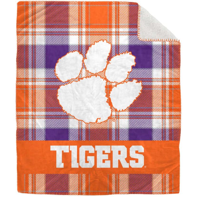 NCAA Clemson Tigers 50" x 60" Plaid Flannel Sherpa Plush Blanket