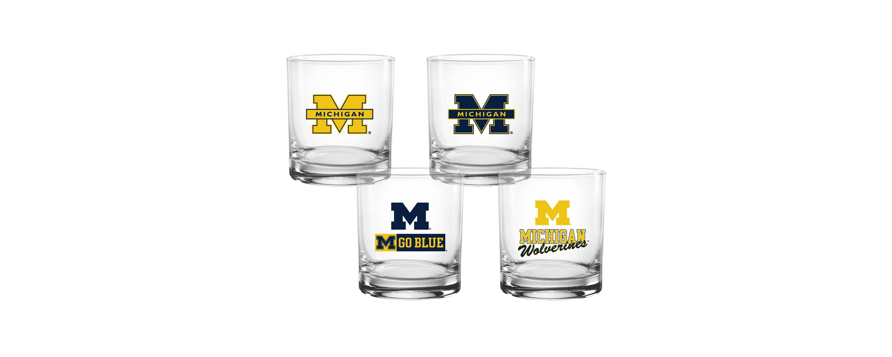 NCAA Michigan Wolverines 4-Pack Collectors 14oz. Rocks Glass Set