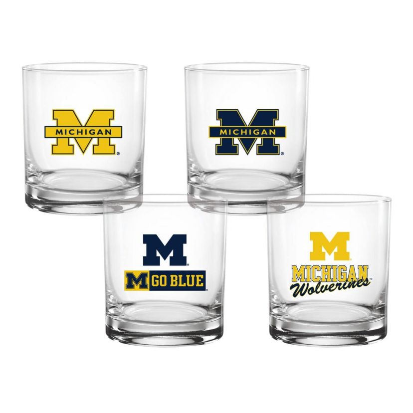 NCAA Michigan Wolverines 4-Pack Collectors 14oz. Rocks Glass Set