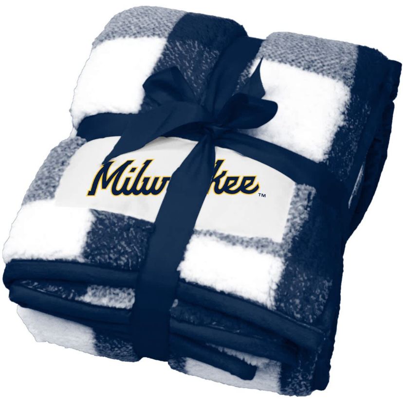 MLB Milwaukee Brewers 50 x 60 Buffalo Check Frosty Fleece Blanket
