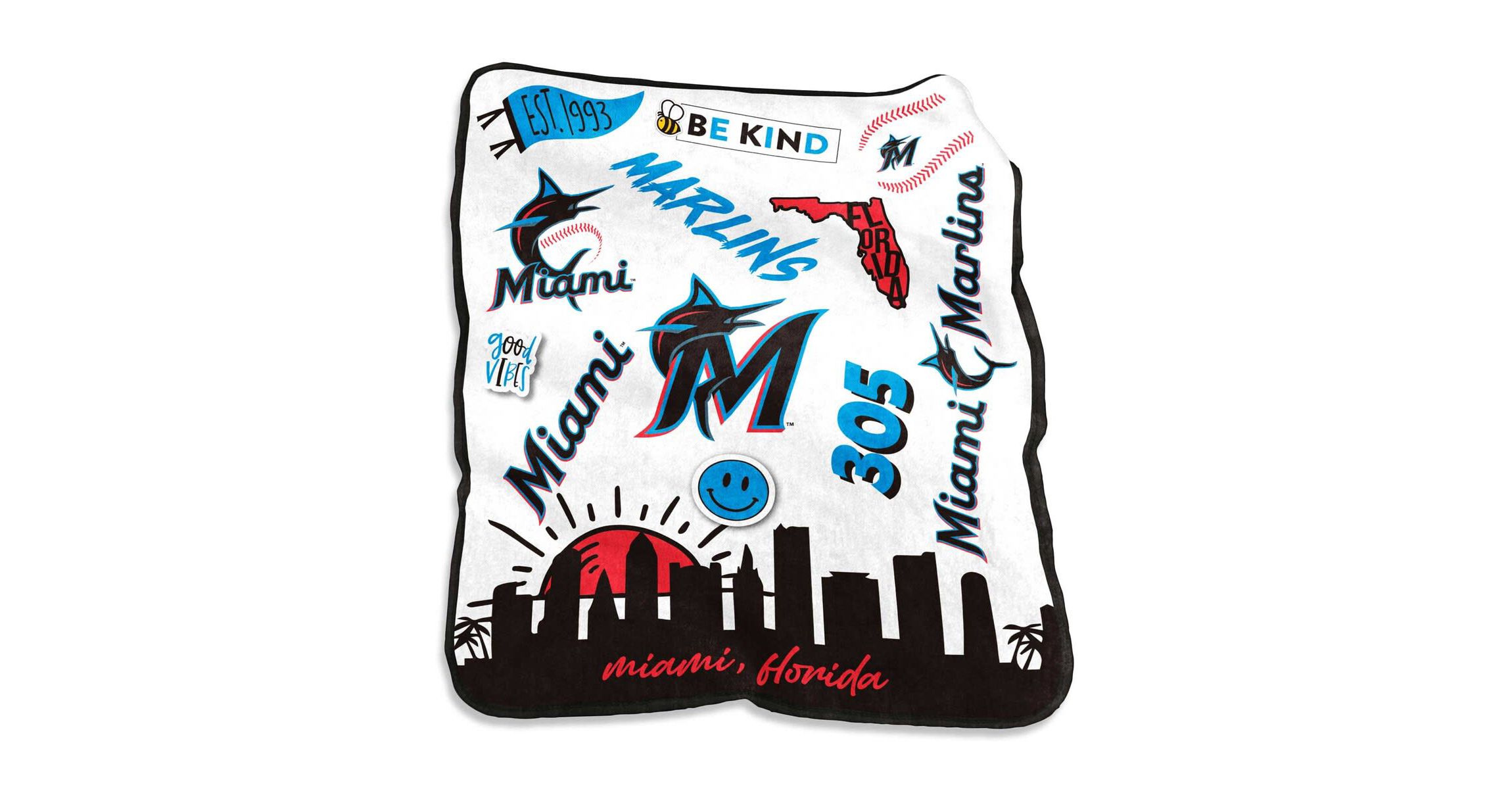 MLB Miami Marlins 50 x 60 Native Raschel Plush Throw Blanket
