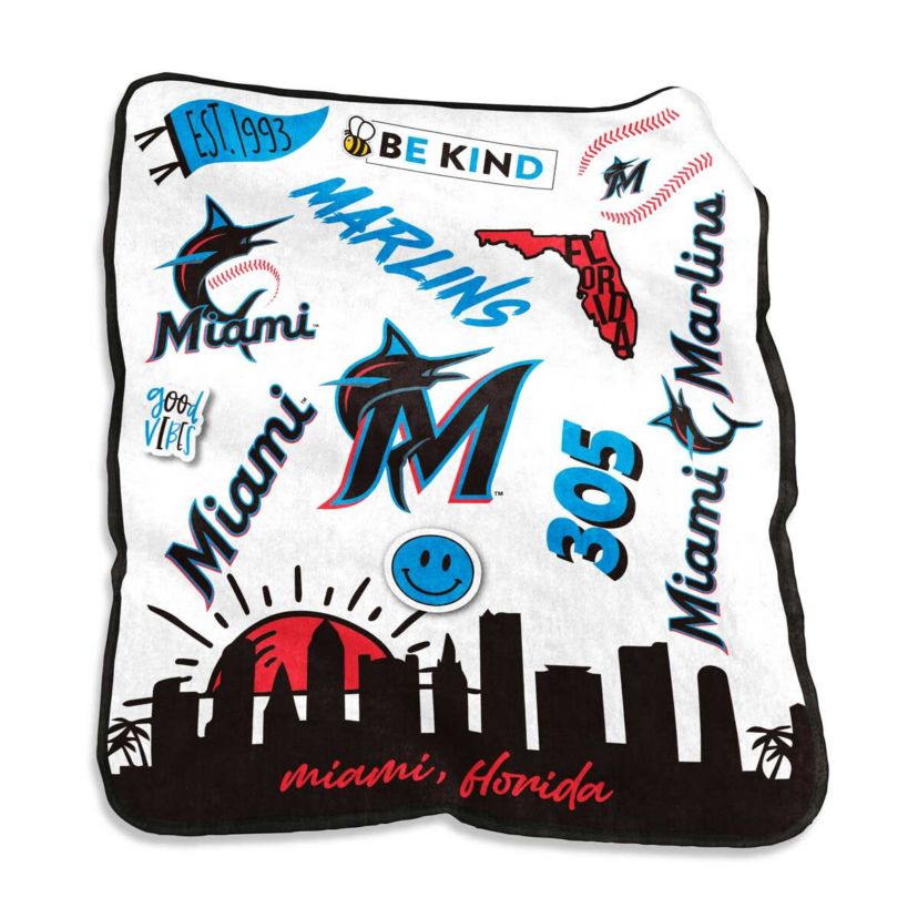 MLB Miami Marlins 50 x 60 Native Raschel Plush Throw Blanket
