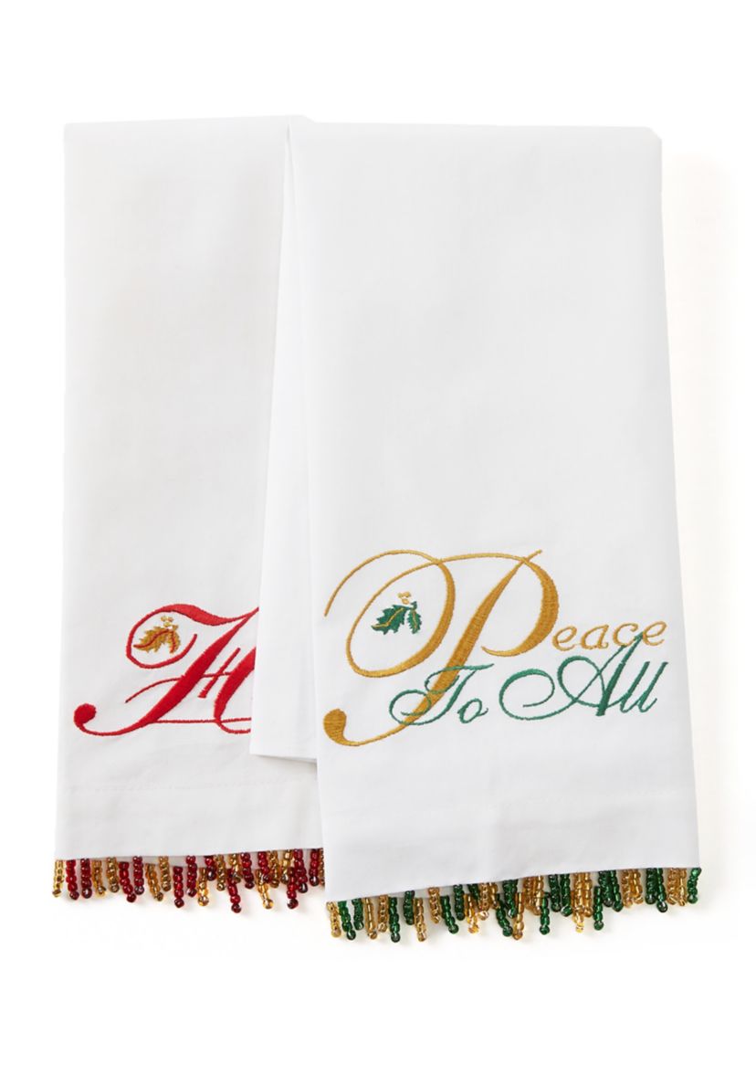 Set of 2 Peace to All/Happy Holidays Kitchen Towels